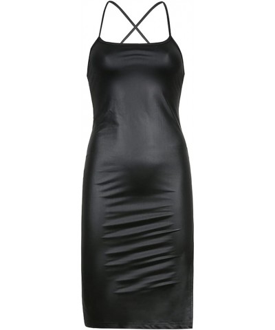 Women Faux Leather Dress Sleeveless Backless Bandage Bodycon Split Midi Dresses Party Cocktail Black $18.87 Dresses