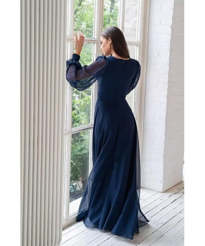 Long Sleeve Bridesmaid Dresses for Women V-Neck Formal Dress Pleated A Line Chiffon Evening Prom Gown Fuchsia $29.90 Dresses