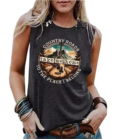 Country Roads Take Me Home to The Place I Belong Tank Top Women Country Music T-Shirts Guitar Graphic Vintage Tee Vest Grey $...