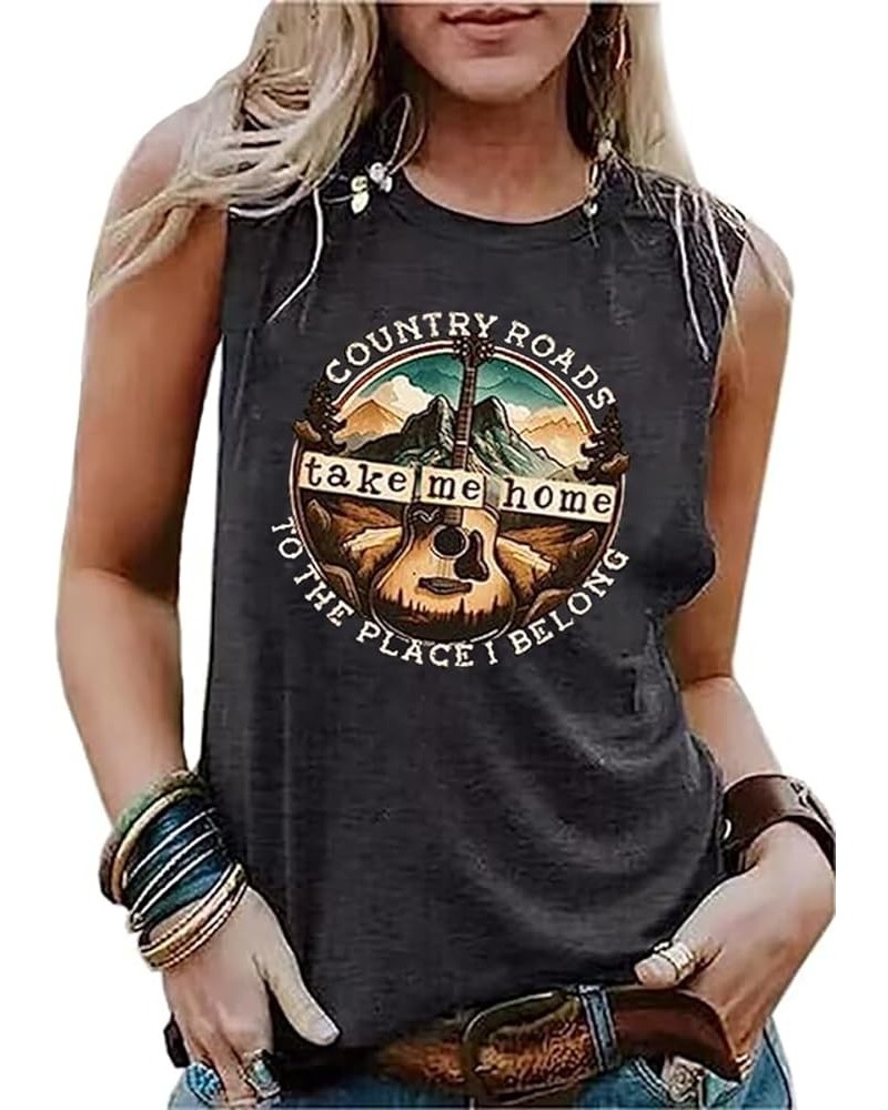 Country Roads Take Me Home to The Place I Belong Tank Top Women Country Music T-Shirts Guitar Graphic Vintage Tee Vest Grey $...