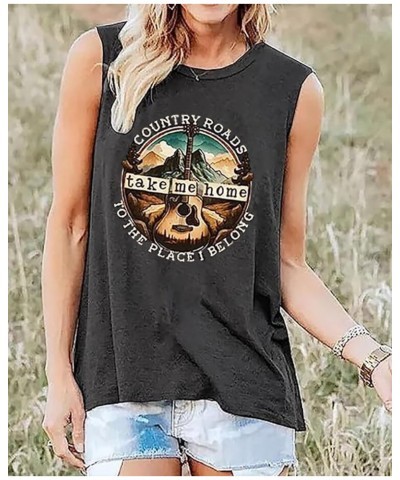 Country Roads Take Me Home to The Place I Belong Tank Top Women Country Music T-Shirts Guitar Graphic Vintage Tee Vest Grey $...