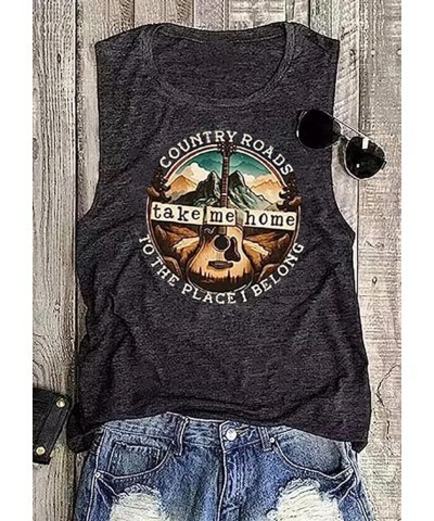 Country Roads Take Me Home to The Place I Belong Tank Top Women Country Music T-Shirts Guitar Graphic Vintage Tee Vest Grey $...