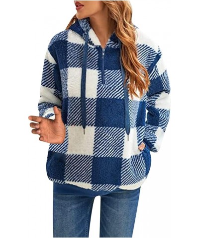 Fleece Hoodies For Women 2023 Fashion Fuzzy Warm Cozy Sherpa Oversized Sweatshirt 1/4 Zip Plaid Pullover Jacket Tops 02✡blue ...