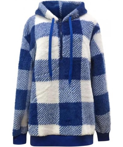 Fleece Hoodies For Women 2023 Fashion Fuzzy Warm Cozy Sherpa Oversized Sweatshirt 1/4 Zip Plaid Pullover Jacket Tops 02✡blue ...