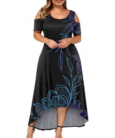 Plus Size Dresses for Curvy Women 2024 Summer Floral Printed Boho Maxi Dress Elegant Flowy Irregular Hem Maxi Dress 04-navy $...