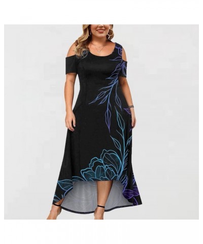 Plus Size Dresses for Curvy Women 2024 Summer Floral Printed Boho Maxi Dress Elegant Flowy Irregular Hem Maxi Dress 04-navy $...