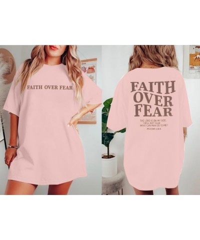 Faith Over Fear Tshirt Women Oversized Christian Religious Sayings Tees Drop Shoulder Tee Tops Pink $10.18 T-Shirts