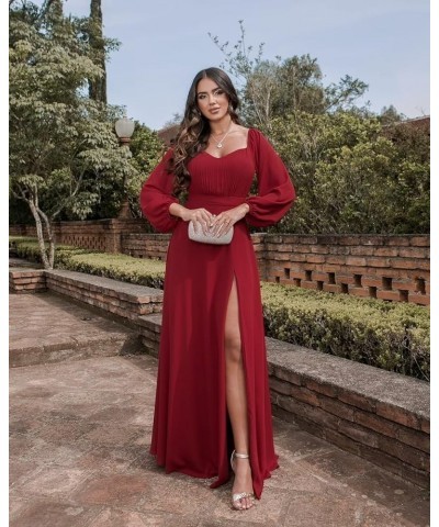 Long Sleeve Bridesmaid Dresses 2023 Chiffon Sweetheart Off The Shoulder Formal Evening Dresses with Slit Silver $30.24 Dresses