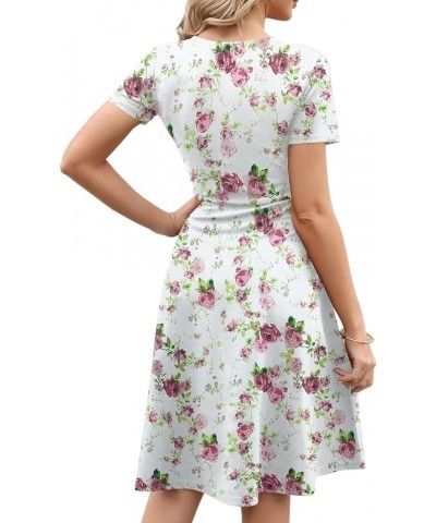 Women's Elegant Vintage Cotton Casual Floral Print Work Party A-Line Swing Dress with Pockets 162 Pink Green $20.13 Dresses