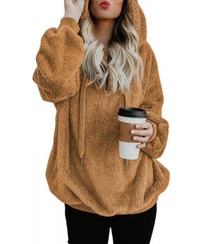 Womens 2023 Fashion Fuzzy Warm Casual Loose Hooded Sweatshirt Hoodies with Pockets Outerwear S-XXL A Khaki 2 $22.13 Hoodies &...