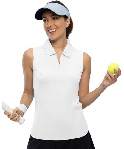 Women's Sleeveless Golf Shirts Tops Collared 1/4 Zip Up Quick Dry Moisture Wicking Polo Shirts White $11.76 Shirts