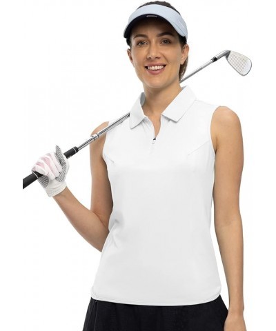 Women's Sleeveless Golf Shirts Tops Collared 1/4 Zip Up Quick Dry Moisture Wicking Polo Shirts White $11.76 Shirts