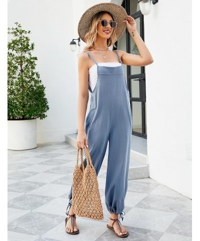 Cotton Linen Black Overalls for Women Loose Fit Adjustable Bib Overall Jumpsuit Rompers Light Blue $14.25 Overalls