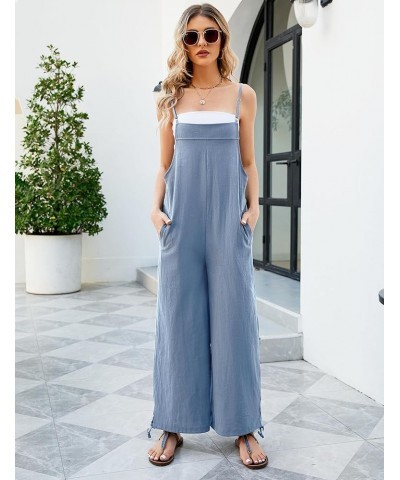 Cotton Linen Black Overalls for Women Loose Fit Adjustable Bib Overall Jumpsuit Rompers Light Blue $14.25 Overalls