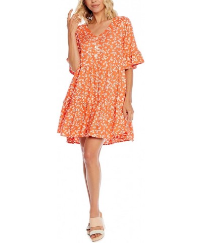 Aster Women's Short Sleeve Flounce Dress Coral $21.74 Dresses