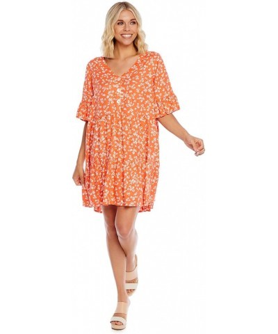 Aster Women's Short Sleeve Flounce Dress Coral $21.74 Dresses