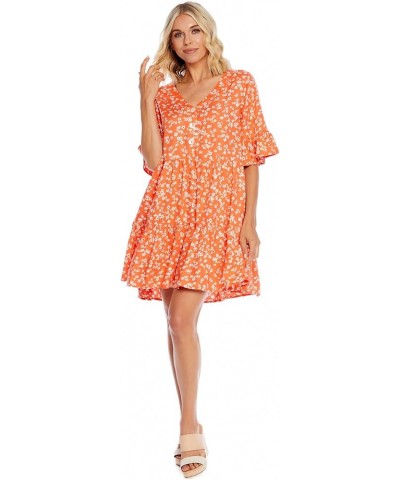 Aster Women's Short Sleeve Flounce Dress Coral $21.74 Dresses