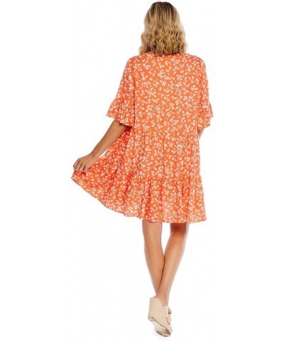 Aster Women's Short Sleeve Flounce Dress Coral $21.74 Dresses