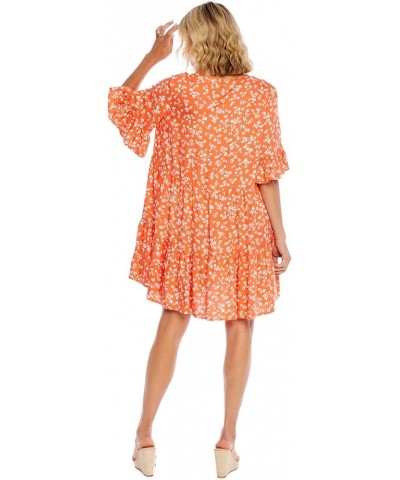 Aster Women's Short Sleeve Flounce Dress Coral $21.74 Dresses