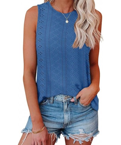 Womens Tank Tops Eyelet Embroidery Shirts Summer Sleeveless for Women 2024 Cute Spring Going Out Clothes Trendy Royal Blue $1...