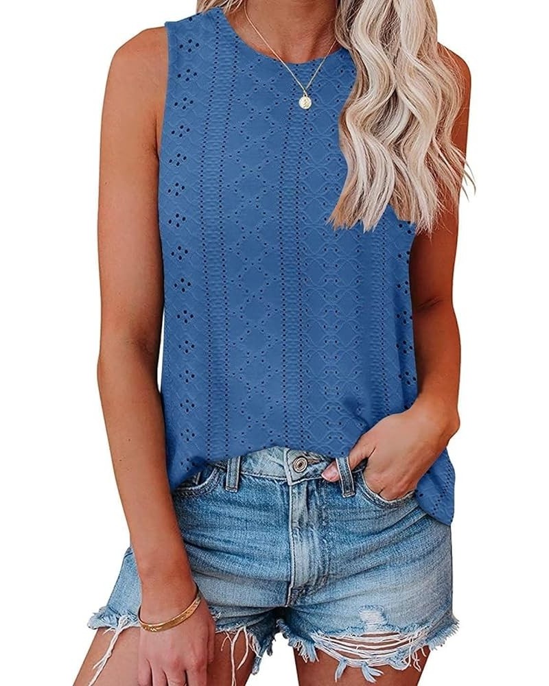 Womens Tank Tops Eyelet Embroidery Shirts Summer Sleeveless for Women 2024 Cute Spring Going Out Clothes Trendy Royal Blue $1...