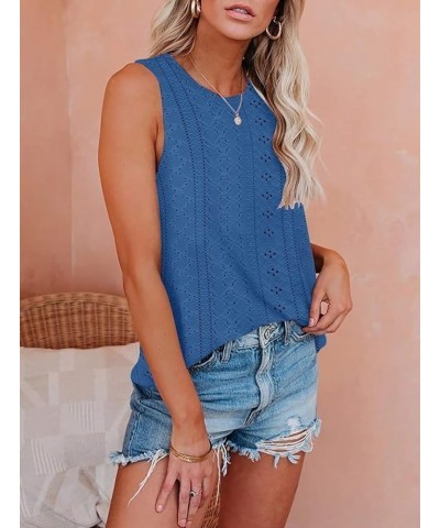 Womens Tank Tops Eyelet Embroidery Shirts Summer Sleeveless for Women 2024 Cute Spring Going Out Clothes Trendy Royal Blue $1...