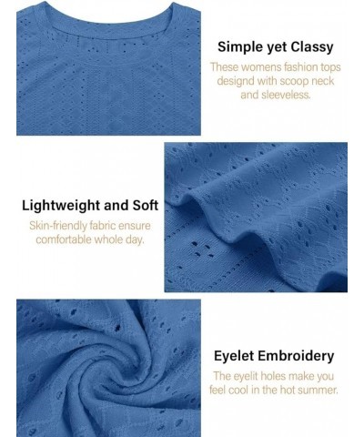 Womens Tank Tops Eyelet Embroidery Shirts Summer Sleeveless for Women 2024 Cute Spring Going Out Clothes Trendy Royal Blue $1...