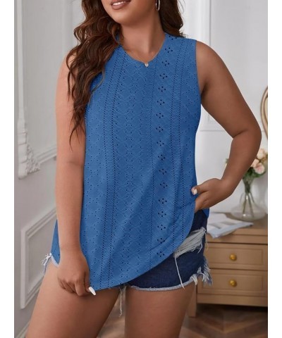 Womens Tank Tops Eyelet Embroidery Shirts Summer Sleeveless for Women 2024 Cute Spring Going Out Clothes Trendy Royal Blue $1...