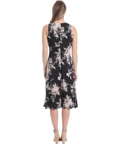 Women's Printed Sleeveless Versatile Empire A-line Keyhole Neckline Midi Dress Black/Peach Taupe $19.18 Dresses