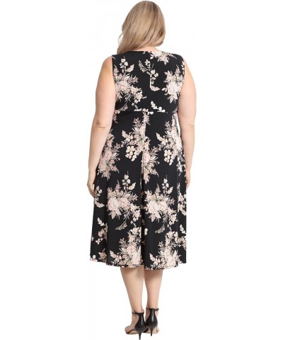 Women's Printed Sleeveless Versatile Empire A-line Keyhole Neckline Midi Dress Black/Peach Taupe $19.18 Dresses