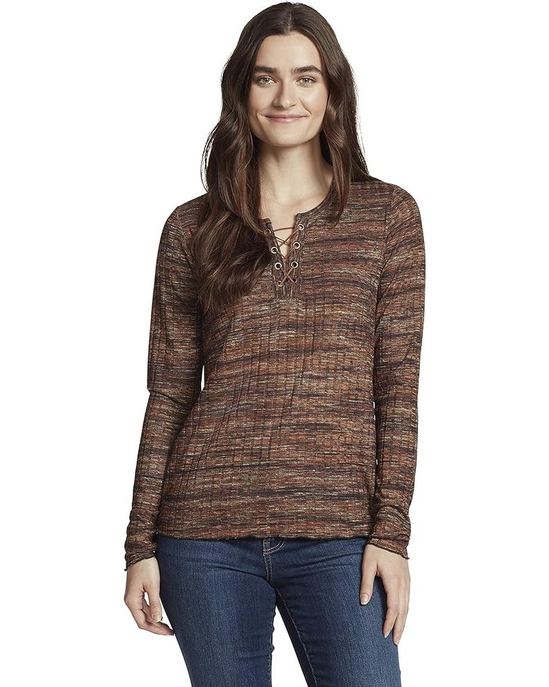 Women's Cool Lace Up Henley Top Arabian Spice Penta Brushes $14.12 T-Shirts