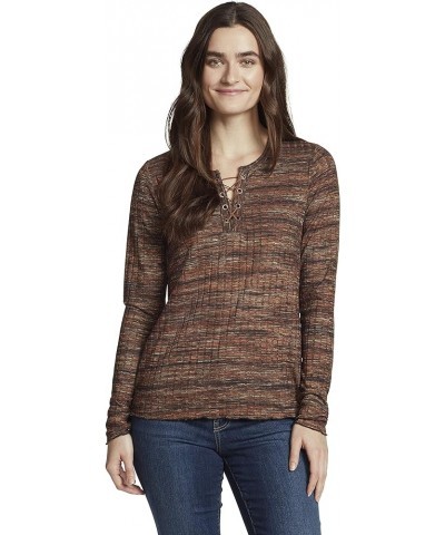 Women's Cool Lace Up Henley Top Arabian Spice Penta Brushes $14.12 T-Shirts