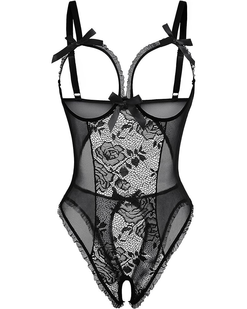 Women One Piece Lingerie Sexy Lace Babydoll Mini Bodysuit Black $11.98 Lingerie