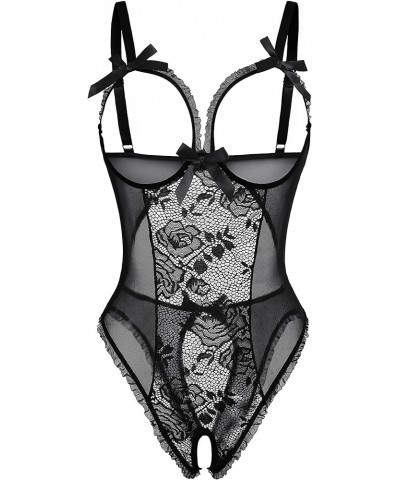 Women One Piece Lingerie Sexy Lace Babydoll Mini Bodysuit Black $11.98 Lingerie