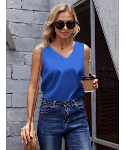 Satin Tank Tops for Women Casual V Neck Silk Basic Cami Camisoles Royal Blue $8.66 Tanks