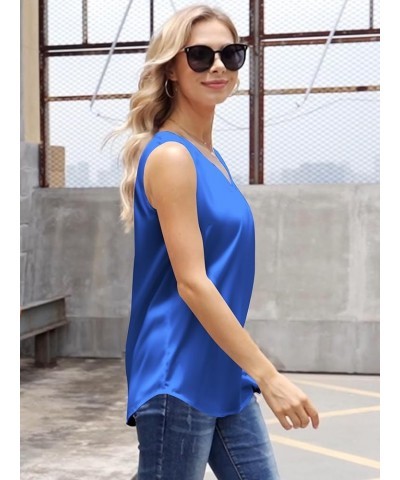 Satin Tank Tops for Women Casual V Neck Silk Basic Cami Camisoles Royal Blue $8.66 Tanks