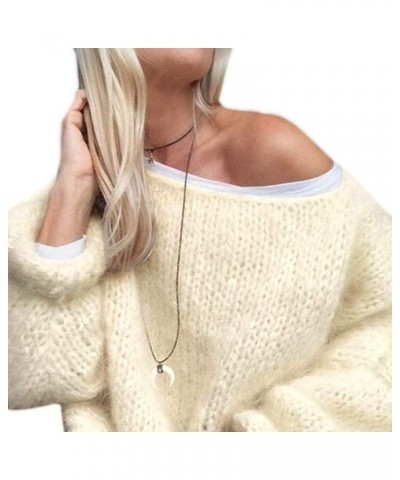 GaYouny Women Lantern Sleeve Round Neck Sweater Fluffy Fuzzy Mohair Pullover Tops Chunky Knitted Solid Color Oversized Loose ...