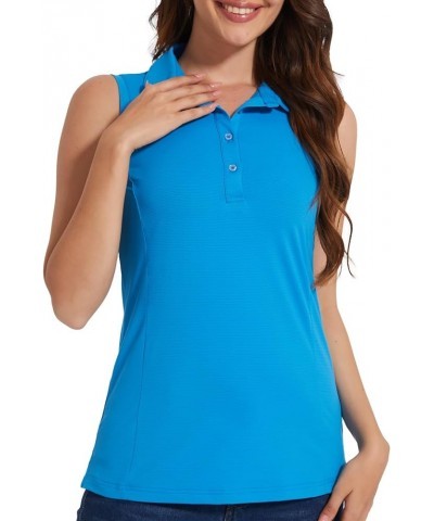 Women's Sleeveless Golf Polo Shirts UPF 50+ Quick Dry Collared Polo Shirts Athletic Tank Tops Shirts Aquamarine $11.00 Shirts