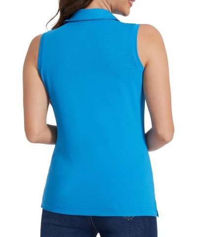 Women's Sleeveless Golf Polo Shirts UPF 50+ Quick Dry Collared Polo Shirts Athletic Tank Tops Shirts Aquamarine $11.00 Shirts