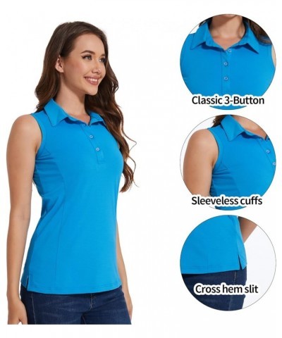 Women's Sleeveless Golf Polo Shirts UPF 50+ Quick Dry Collared Polo Shirts Athletic Tank Tops Shirts Aquamarine $11.00 Shirts