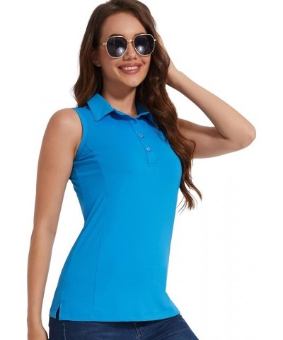 Women's Sleeveless Golf Polo Shirts UPF 50+ Quick Dry Collared Polo Shirts Athletic Tank Tops Shirts Aquamarine $11.00 Shirts