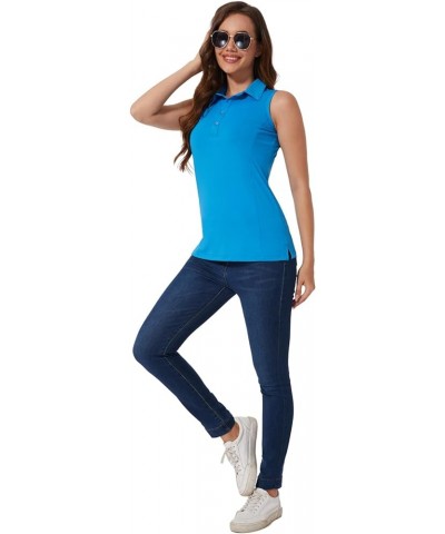 Women's Sleeveless Golf Polo Shirts UPF 50+ Quick Dry Collared Polo Shirts Athletic Tank Tops Shirts Aquamarine $11.00 Shirts