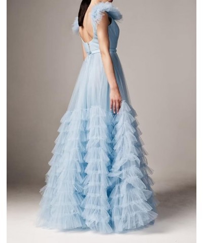 V Neck Tulle Prom Dress for Women Wide Straps Long Formal Evening Party Gowns with Ruffles A-Line Bridesmaid Dresses Sage $42...