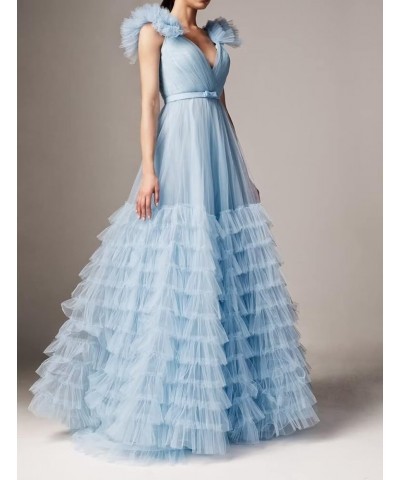 V Neck Tulle Prom Dress for Women Wide Straps Long Formal Evening Party Gowns with Ruffles A-Line Bridesmaid Dresses Sage $42...