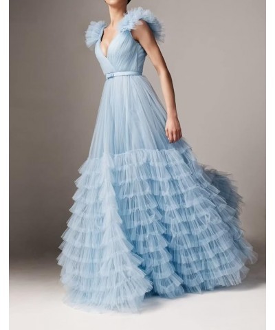 V Neck Tulle Prom Dress for Women Wide Straps Long Formal Evening Party Gowns with Ruffles A-Line Bridesmaid Dresses Sage $42...