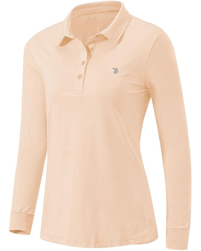 Women's Long Sleeve Polo Golf Shirts Casual Sports T-Shirts Peach Pink $15.94 Shirts