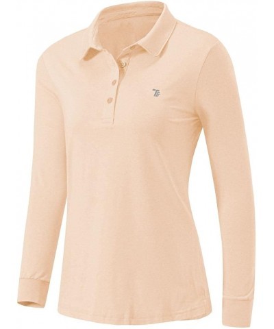 Women's Long Sleeve Polo Golf Shirts Casual Sports T-Shirts Peach Pink $15.94 Shirts