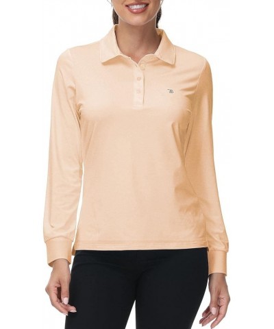 Women's Long Sleeve Polo Golf Shirts Casual Sports T-Shirts Peach Pink $15.94 Shirts