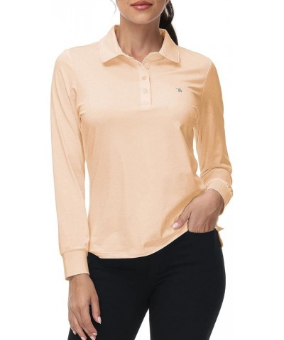 Women's Long Sleeve Polo Golf Shirts Casual Sports T-Shirts Peach Pink $15.94 Shirts