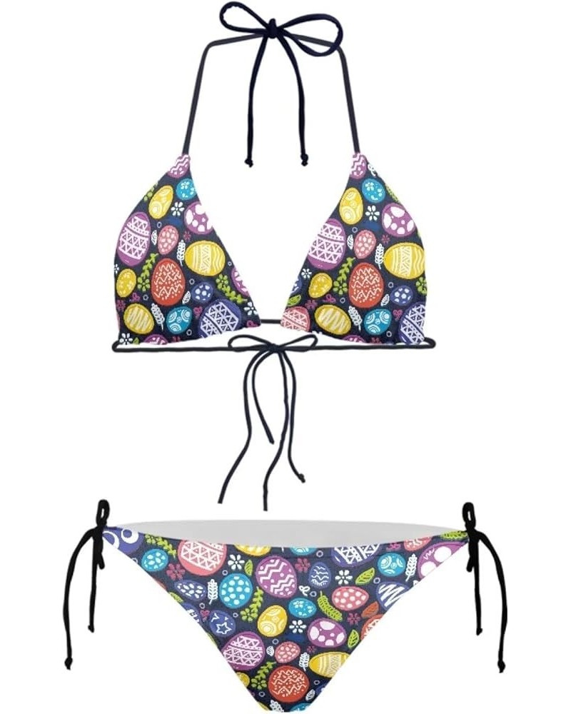 Two Piece Bikini for Women Swimwear Low Waisted Sexy Bathing Suit Push Up Triangle Swimsuit XS-2XL Colorful Egg Print $12.18 ...